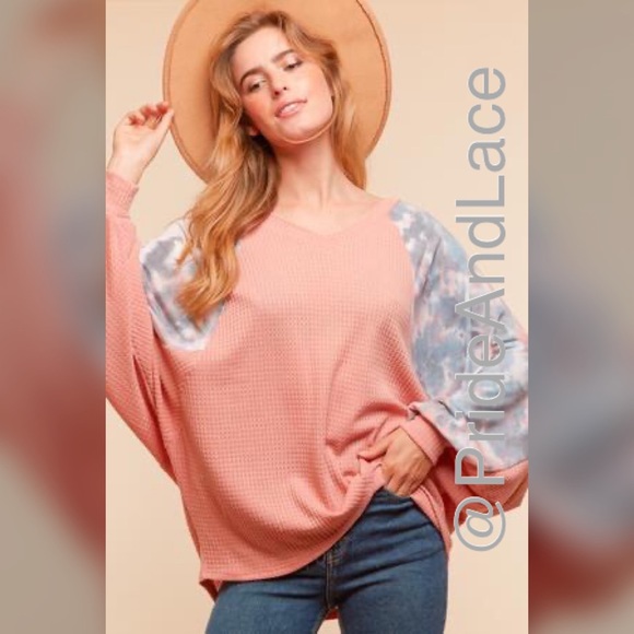 🌸Mauve Waffle Thermal Tie Dye Top🌸 - Picture 2 of 5